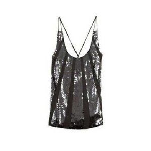 JUICY COUTURE, Y2K, Sz 10, Black silk, black sunburst sequin, cami top